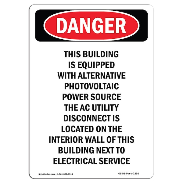 Safety Sign, OSHA Danger, 5" Height, This Building Is Equipped With, Portrait, 10PK